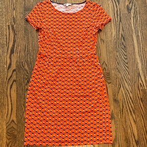 Boden Phoebe Dress Orange with Navy Flowers